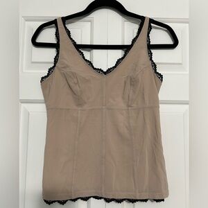Vintage Y2K Express Beige Lace Trim Tank Top – Fitted Cami, Size M